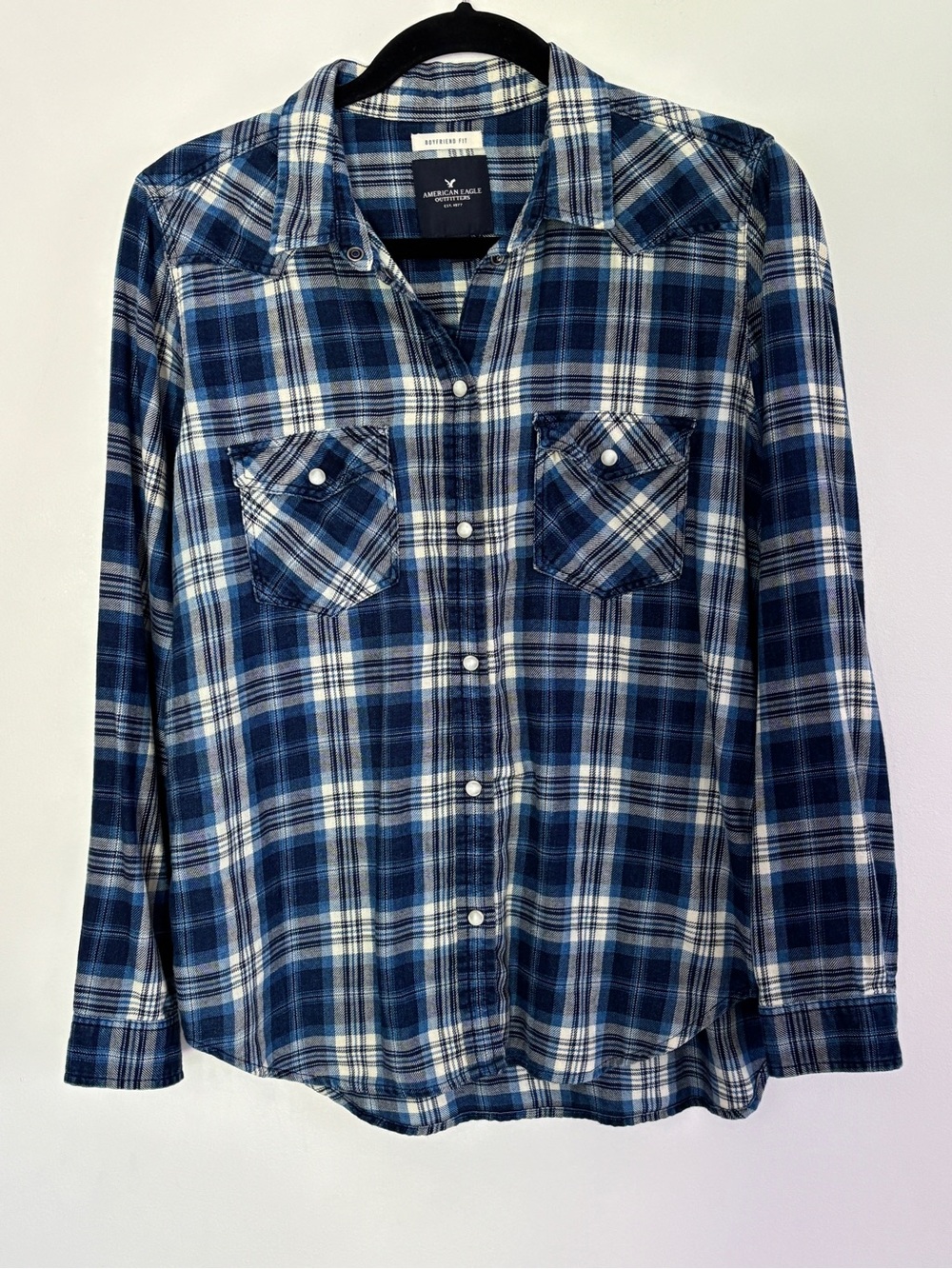 American Eagle Men’s Pearl Snap Plaid Western Cowboy Button Shirt Medium